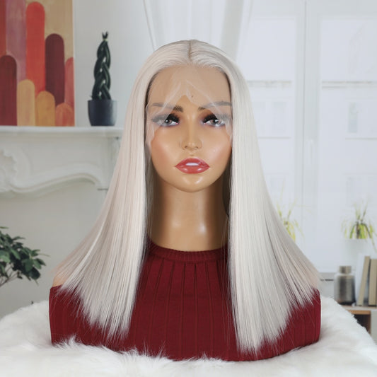 20 Inch 13x4x1 Lace Front Wigs Human Hair 200% Density HD Transparent  Silvery Medium Long Straight Lace Front Wigs Human Hair Pre Plucked Glueless Wigs for Women