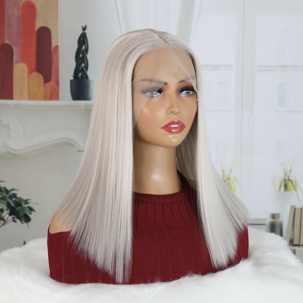 20 Inch 13x4x1 Lace Front Wigs Human Hair 200% Density HD Transparent  Silvery Medium Long Straight Lace Front Wigs Human Hair Pre Plucked Glueless Wigs for Women