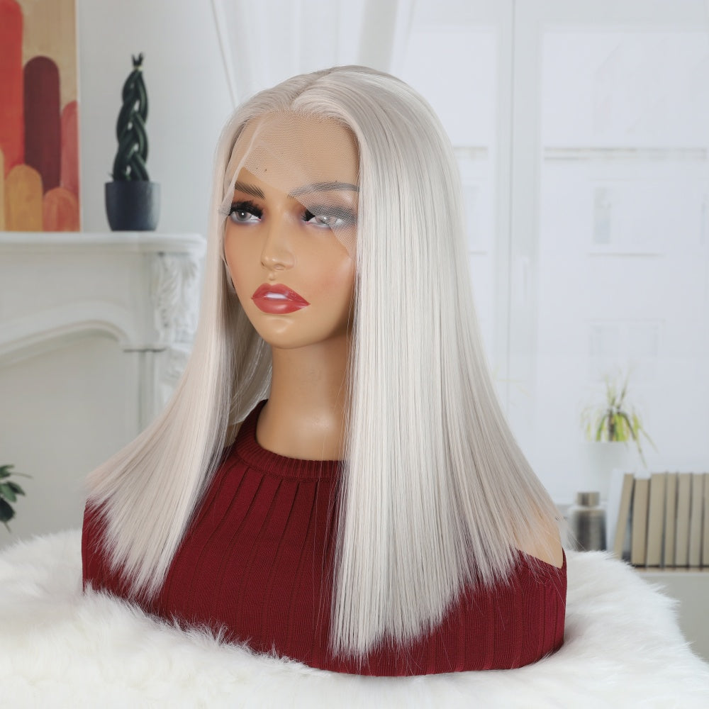 20 Inch 13x4x1 Lace Front Wigs Human Hair 200% Density HD Transparent  Silvery Medium Long Straight Lace Front Wigs Human Hair Pre Plucked Glueless Wigs for Women